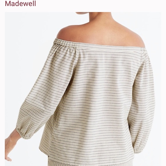 Madewell Jardin Off Shoulder Striped Beige/Tan Size Small - Picture 2 of 16